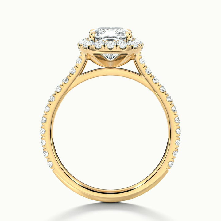Jini 3 Carat Cushion Cut Halo Pave Moissanite Diamond Ring in 10k Yellow Gold