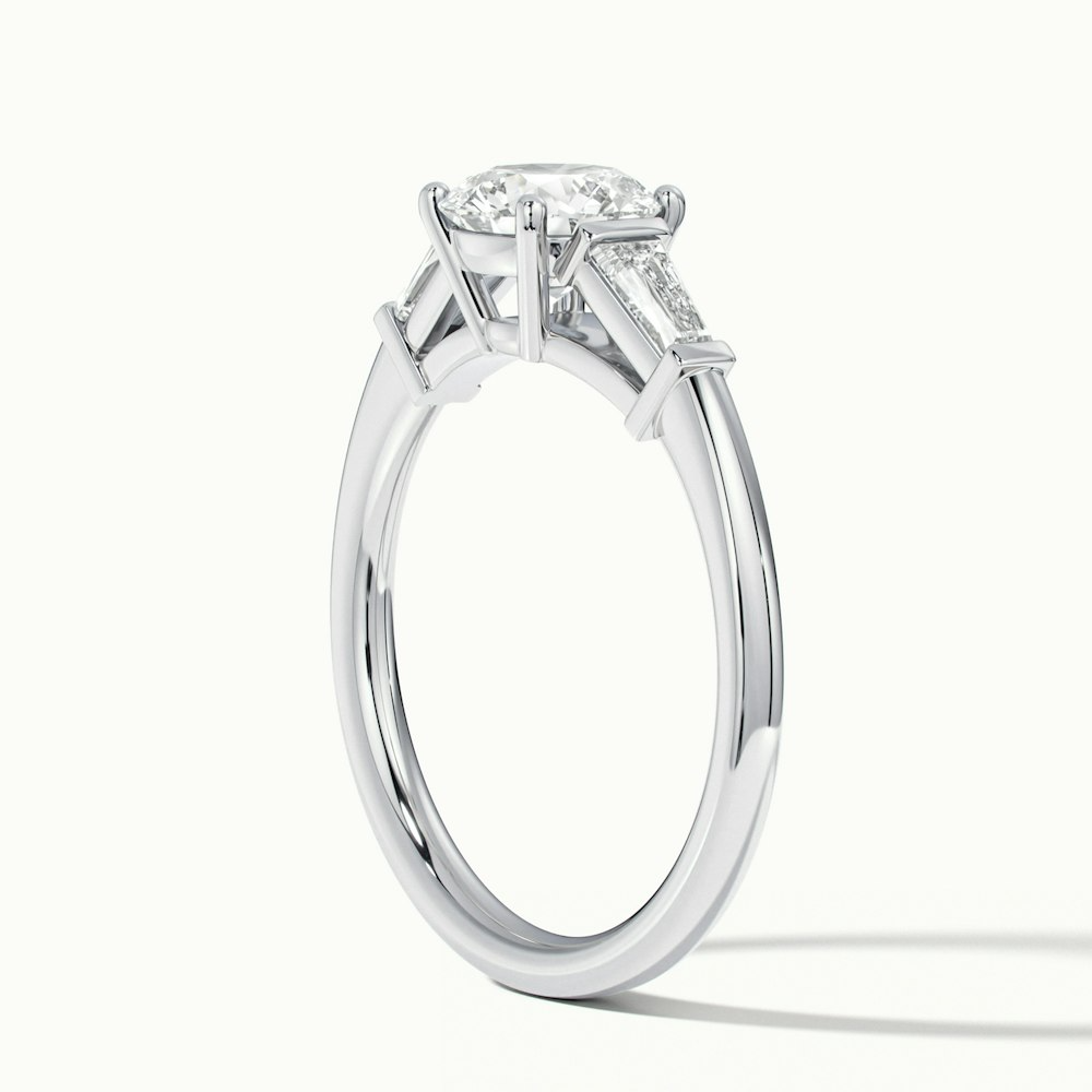 Carly 3 Carat Round 3 Stone Lab Grown Engagement Ring With Side Baguette Diamonds in 10k White Gold