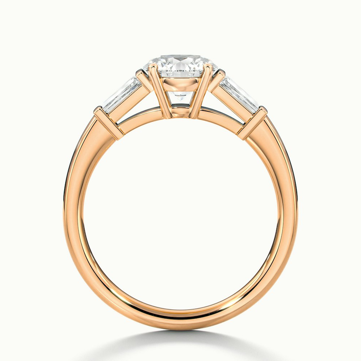 Carly 2 Carat Round 3 Stone Lab Grown Engagement Ring With Side Baguette Diamonds in 10k Rose Gold