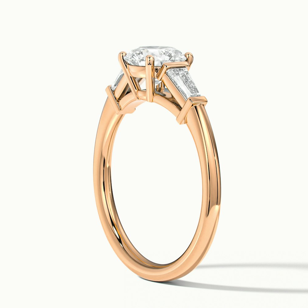 Hope 2 Carat Round 3 Stone Moissanite Diamond Ring With Side Baguette Diamonds in 10k Rose Gold