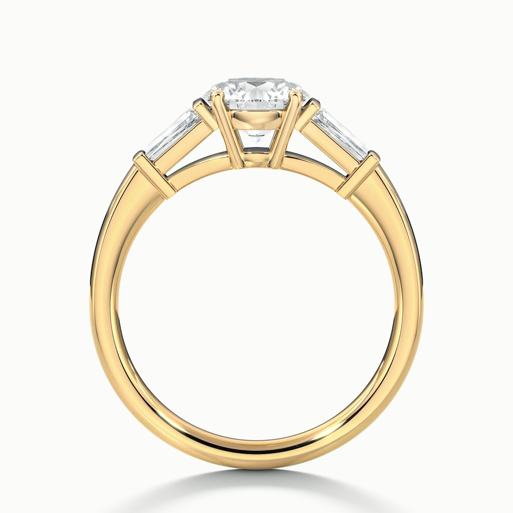 Carly 5 Carat Round 3 Stone Lab Grown Engagement Ring With Side Baguette Diamonds in 14k Yellow Gold