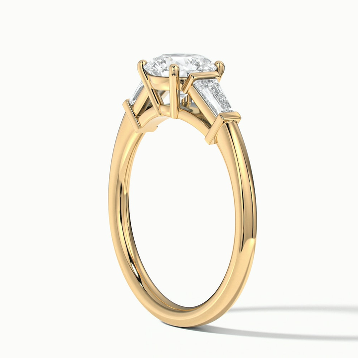 Carly 5 Carat Round 3 Stone Lab Grown Engagement Ring With Side Baguette Diamonds in 14k Yellow Gold