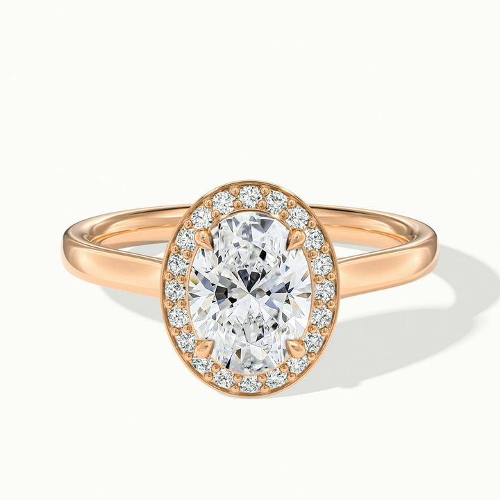 Kyra 1 Carat Oval Cut Halo Moissanite Diamond Ring in 14k Rose Gold