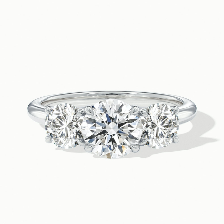 Iara 3 Carat Round Three Stone Lab Grown Engagement Ring in 10k White Gold