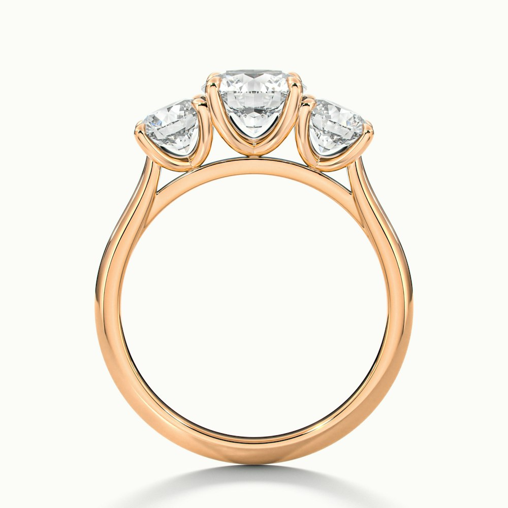 Iara 5 Carat Round Three Stone Lab Grown Engagement Ring in 18k Rose Gold