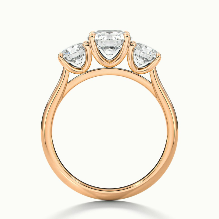 Iris 3 Carat Round Three Stone Moissanite Diamond Ring in 18k Rose Gold