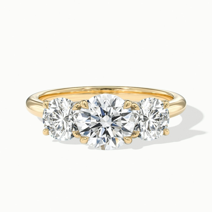Iara 3 Carat Round Three Stone Lab Grown Engagement Ring in 10k Yellow Gold