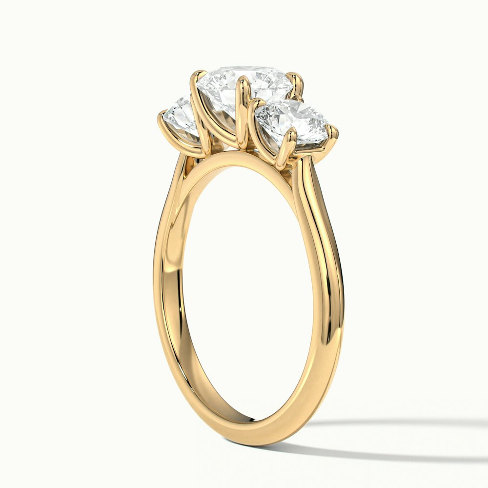 Iara 3 Carat Round Three Stone Lab Grown Engagement Ring in 10k Yellow Gold