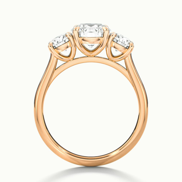 Hana 3 Carat Round Three Stone Moissanite Diamond Ring in 18k Rose Gold
