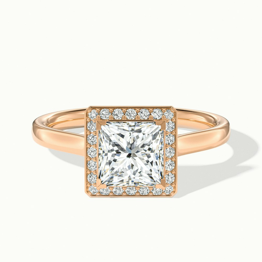Fiona 1.5 Carat Princess Cut Halo Pave Moissanite Diamond Ring in 14k Rose Gold