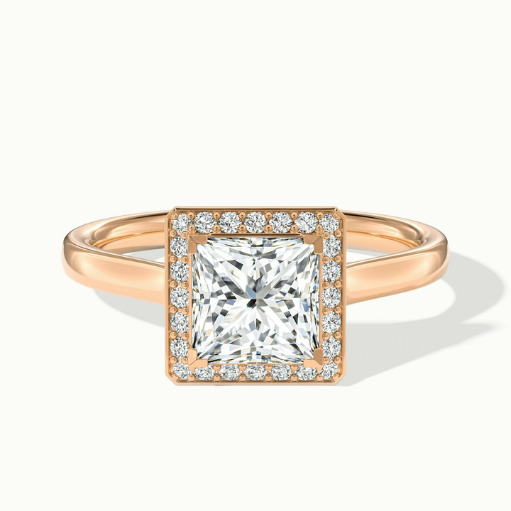 Kelly 1 Carat Princess Cut Halo Pave Lab Grown Engagement Ring in 18k Rose Gold