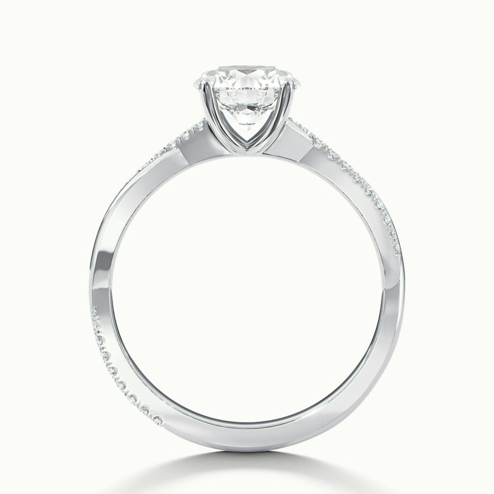 Elle 1 Carat Round Cut Solitaire Scallop Lab Grown Engagement Ring in 14k White Gold