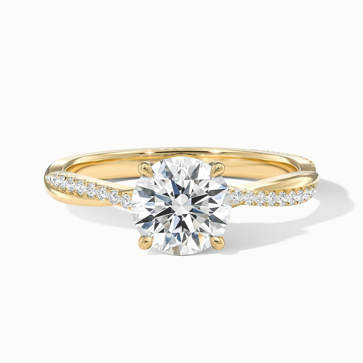 Elle 3 Carat Round Cut Solitaire Scallop Lab Grown Engagement Ring in 10k Yellow Gold