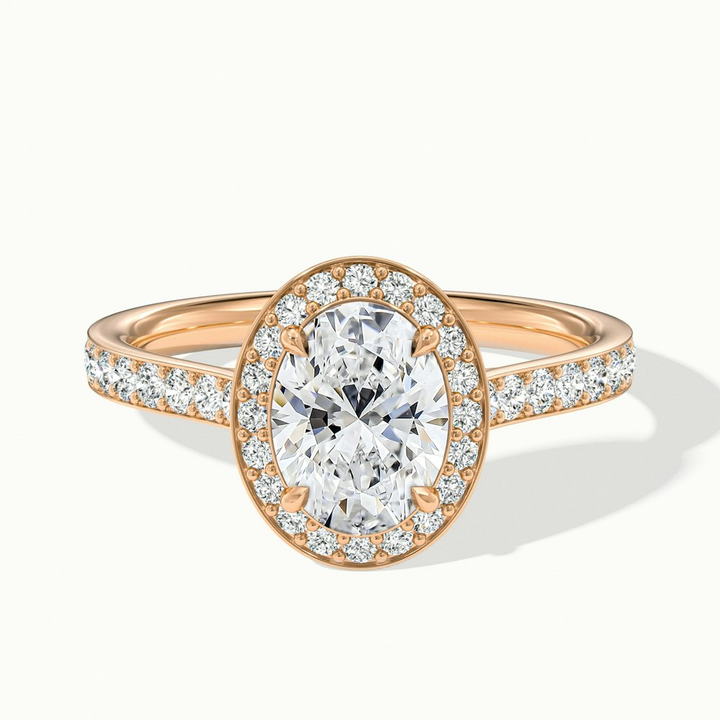 Erin 1 Carat Oval Halo Pave Lab Grown Engagement Ring in 10k Rose Gold