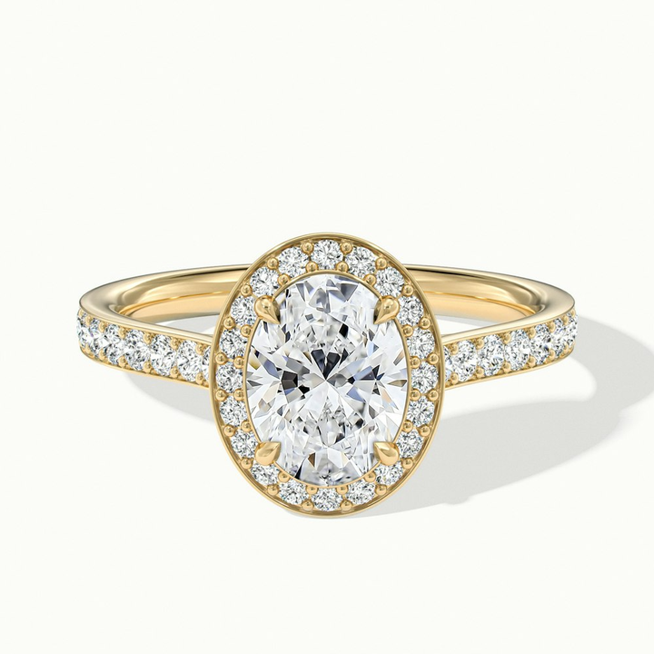 Emily 3 Carat Oval Halo Pave Moissanite Diamond Ring in 10k Yellow Gold