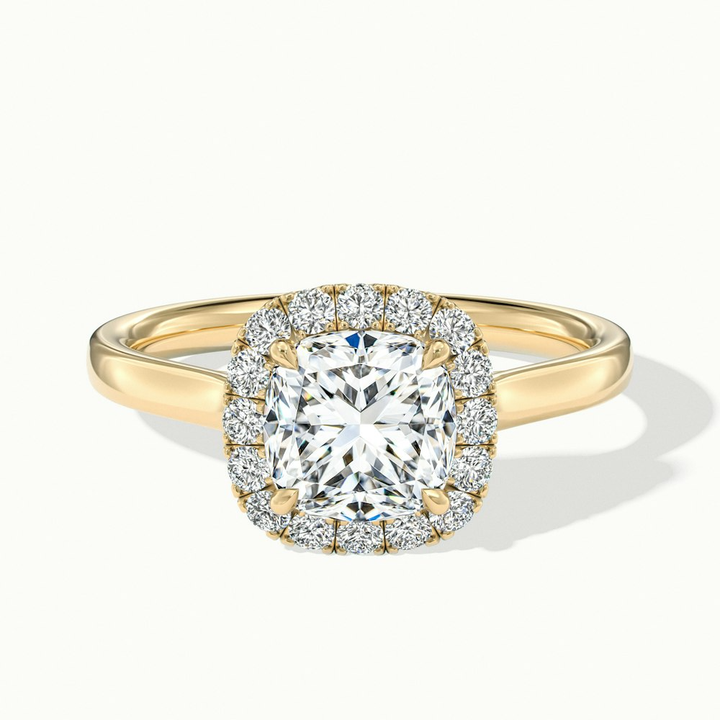 Dina 5 Carat Cushion Cut Halo Moissanite Diamond Ring in 14k Yellow Gold