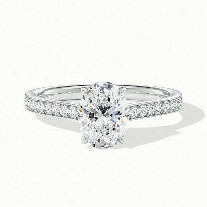 Dallas 3 Carat Oval Cut Solitaire Pave Moissanite Diamond Ring in 10k White Gold
