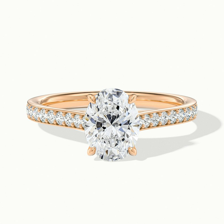 Jessy 1.5 Carat Oval Cut Solitaire Pave Lab Grown Engagement Ring in 10k Rose Gold