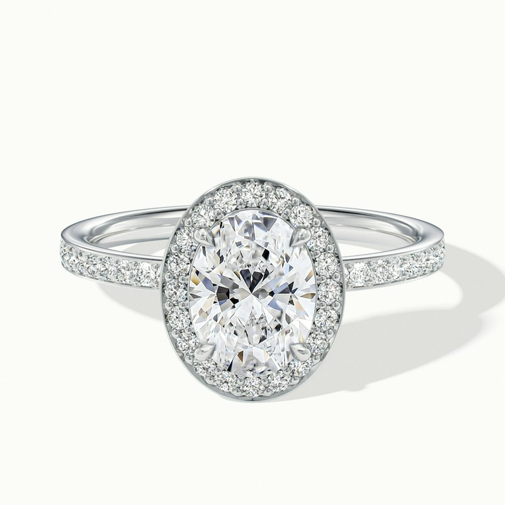 Claudia 1.5 Carat Oval Halo Pave Moissanite Diamond Ring in 10k White Gold