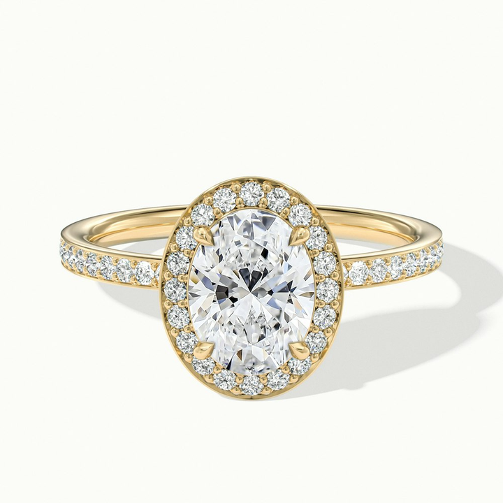 Claudia 5 Carat Oval Halo Pave Moissanite Diamond Ring in 14k Yellow Gold