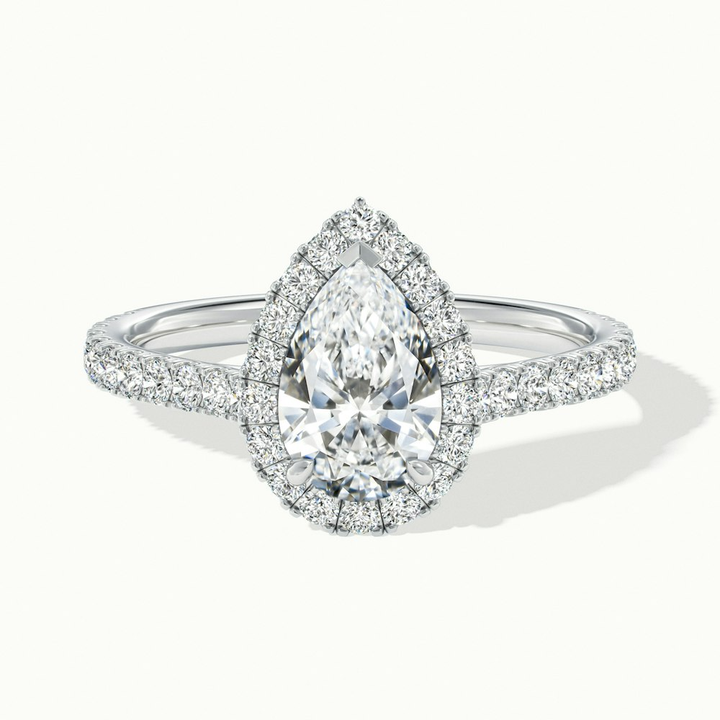 Cindy 2.5 Carat Pear Shaped Halo Moissanite Diamond Ring in 10k White Gold