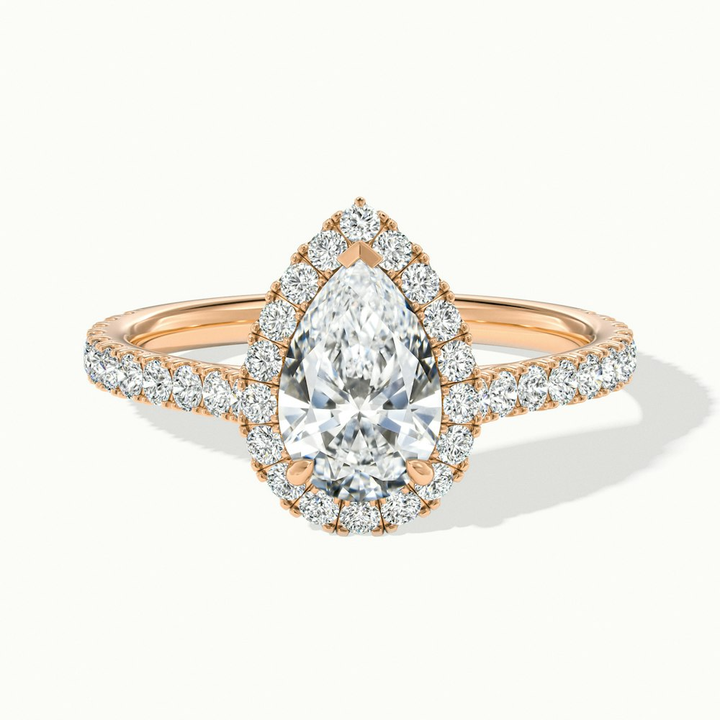 Cindy 3.5 Carat Pear Shaped Halo Moissanite Diamond Ring in 10k Rose Gold
