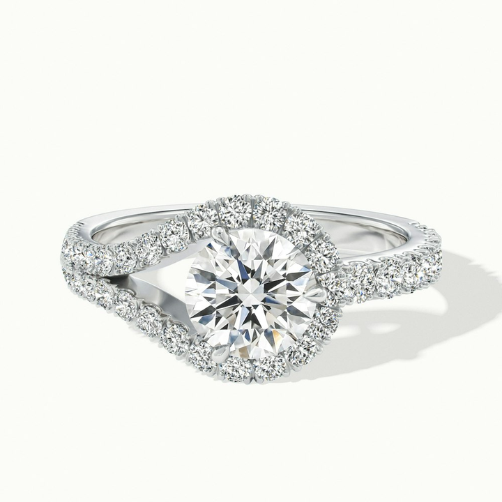 Betti 3 Carat Round Halo Scallop Lab Grown Engagement Ring in 10k White Gold