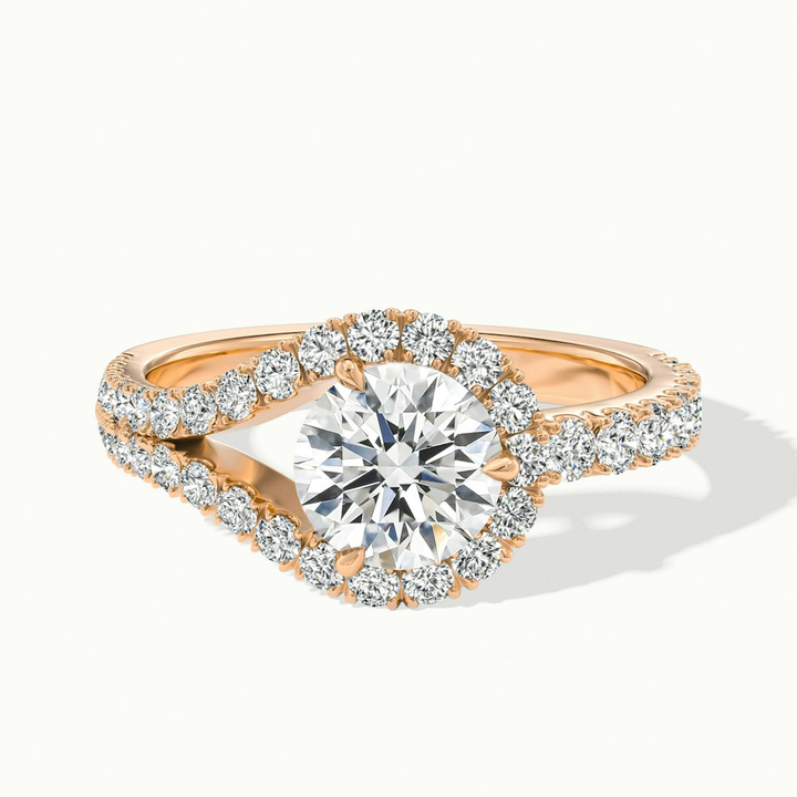 Callie 3 Carat Round Halo Scallop Moissanite Diamond Ring in 18k Rose Gold