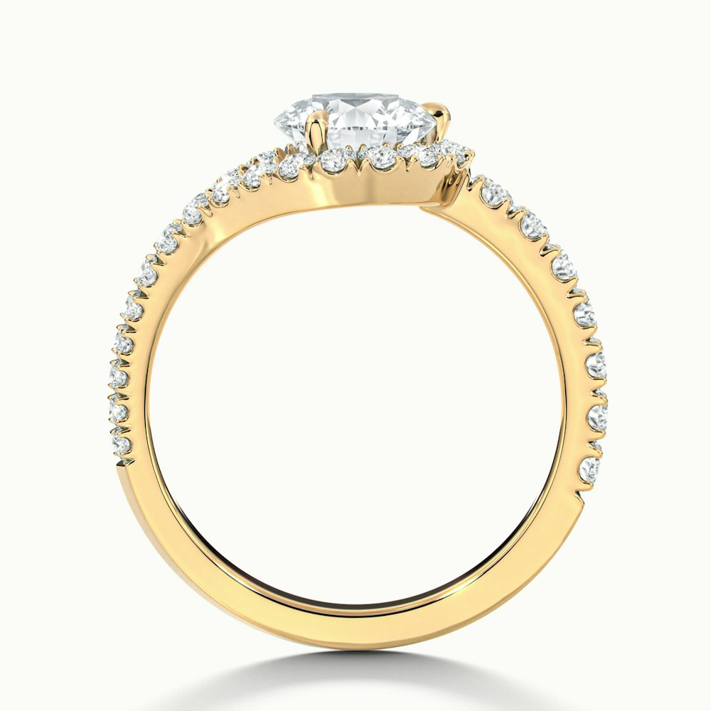 Betti 3 Carat Round Halo Scallop Lab Grown Engagement Ring in 10k Yellow Gold