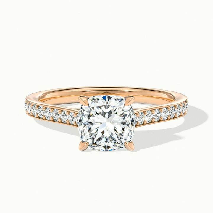 Eva 3 Carat Cushion Cut Solitaire Pave Moissanite Diamond Ring in 18k Rose Gold