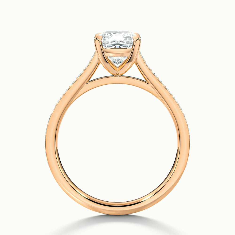 Eva 2 Carat Cushion Cut Solitaire Pave Lab Grown Engagement Ring in 14k Rose Gold
