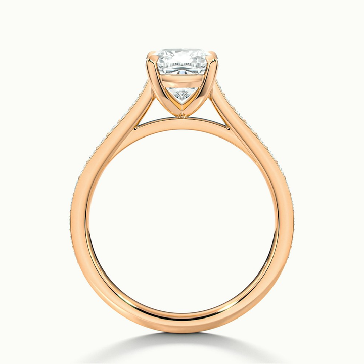 Eva 2 Carat Cushion Cut Solitaire Pave Moissanite Diamond Ring in 10k Rose Gold