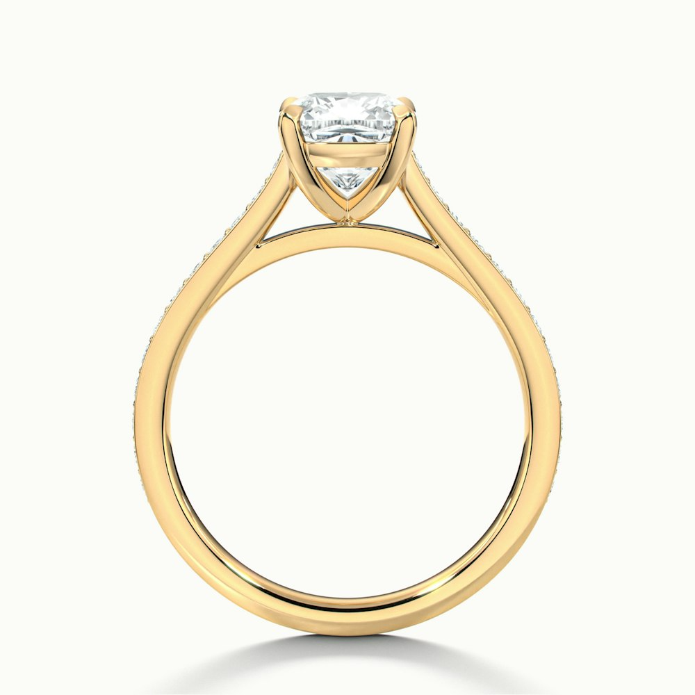 Eva 1.5 Carat Cushion Cut Solitaire Pave Lab Grown Engagement Ring in 10k Yellow Gold