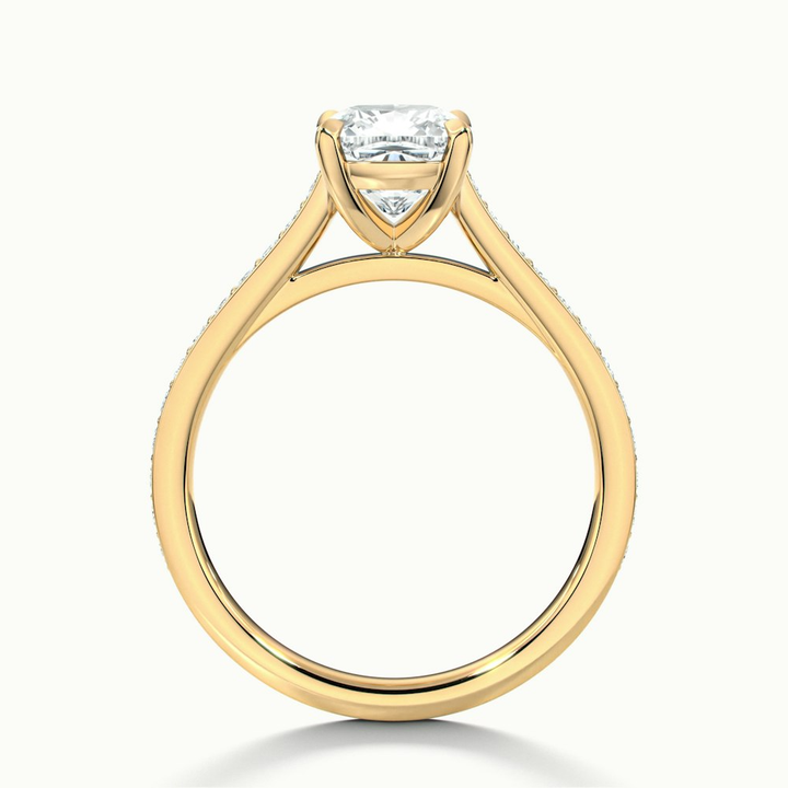 Eva 3 Carat Cushion Cut Solitaire Pave Lab Grown Engagement Ring in 10k Yellow Gold