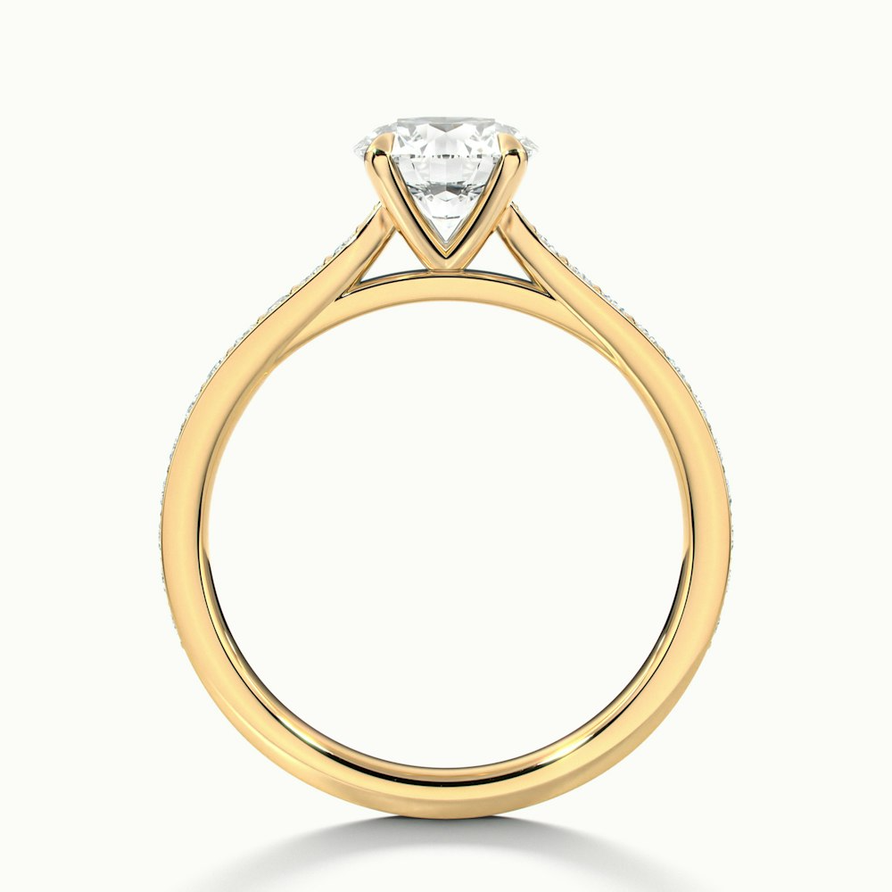 Betti 3 Carat Round Solitaire Pave Moissanite Diamond Ring in 10k Yellow Gold