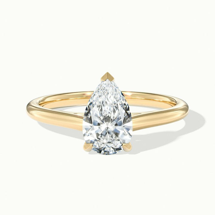 Avi 1.5 Carat Pear Shaped Solitaire Moissanite Diamond Ring in 10k Yellow Gold