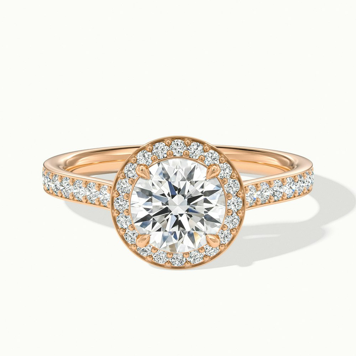 Jessy 3 Carat Round Halo Pave Moissanite Engagement Ring in 18k Rose Gold