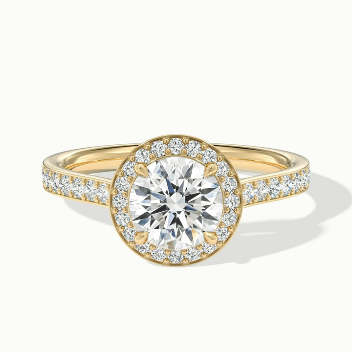 Jessy 1 Carat Round Halo Pave Moissanite Engagement Ring in 10k Yellow Gold