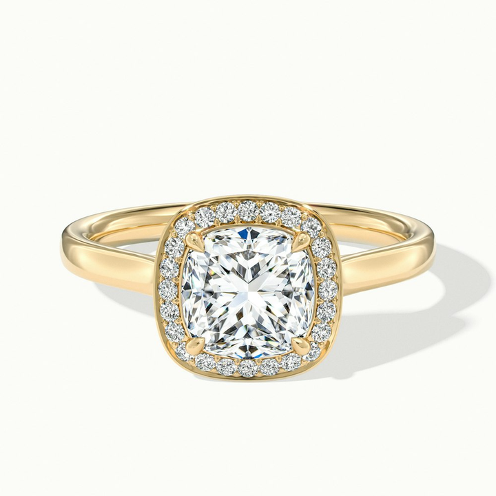 Dina 5 Carat Cushion Cut Halo Lab Grown Diamond Ring in 14k Yellow Gold