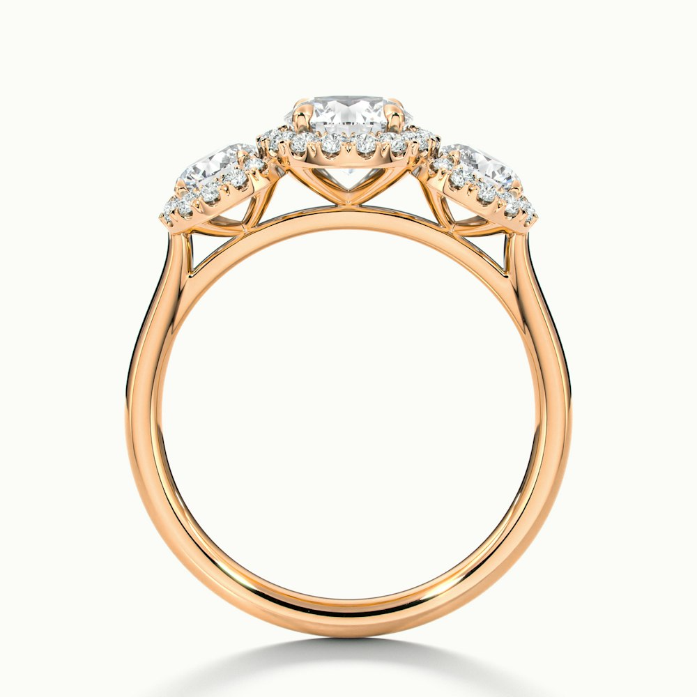 Emma 1 Carat Three Stone Round Halo Moissanite Engagement Ring in 10k Rose Gold
