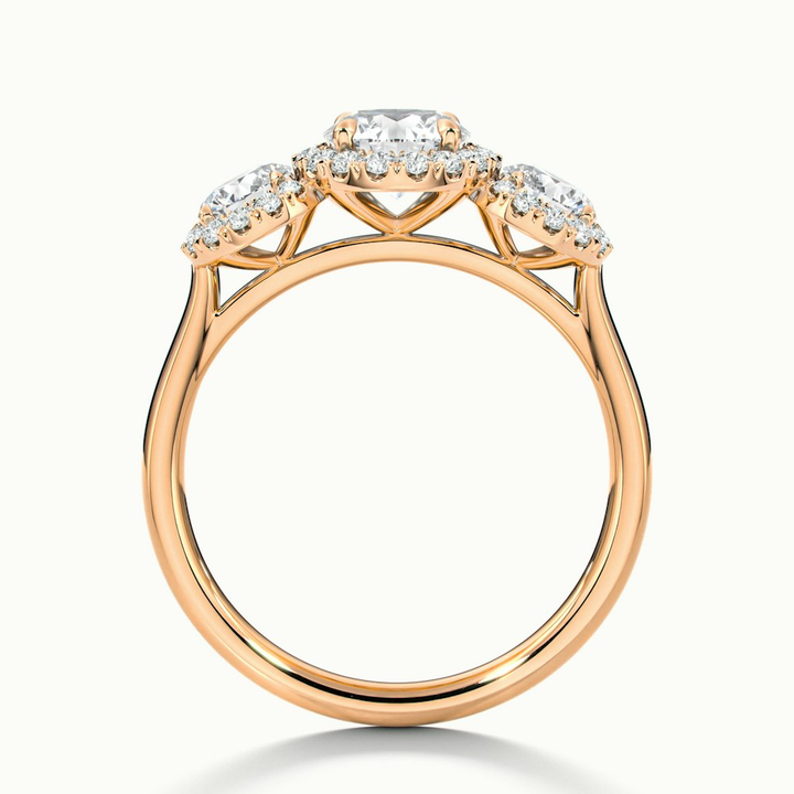 Flora 3.5 Carat Three Stone Round Halo Lab Grown Diamond Ring in 10k Rose Gold