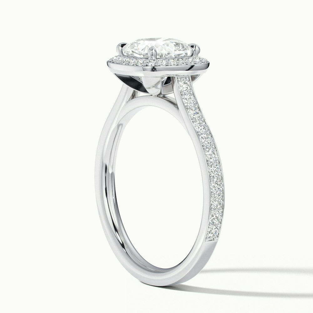 Fiona 1 Carat Cushion Cut Halo Pave Lab Grown Diamond Ring in 10k White Gold