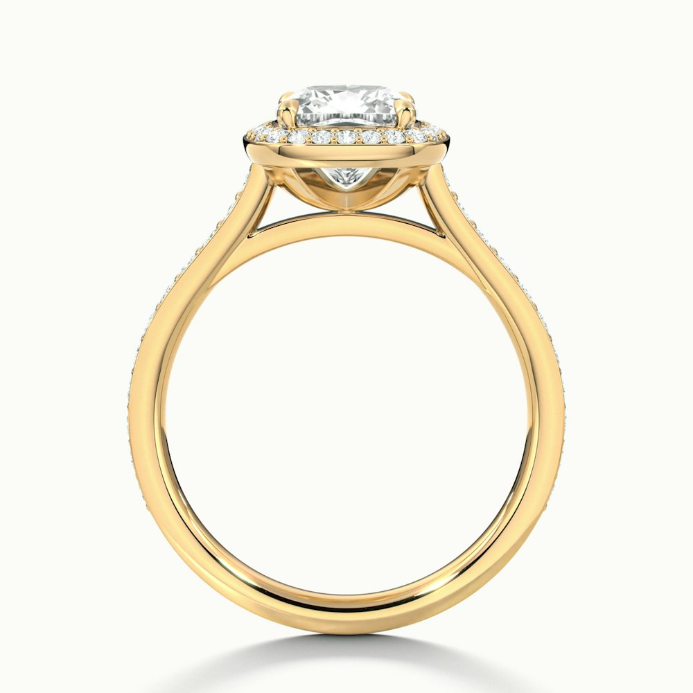 Fiona 3 Carat Cushion Cut Halo Pave Lab Grown Diamond Ring in 10k Yellow Gold