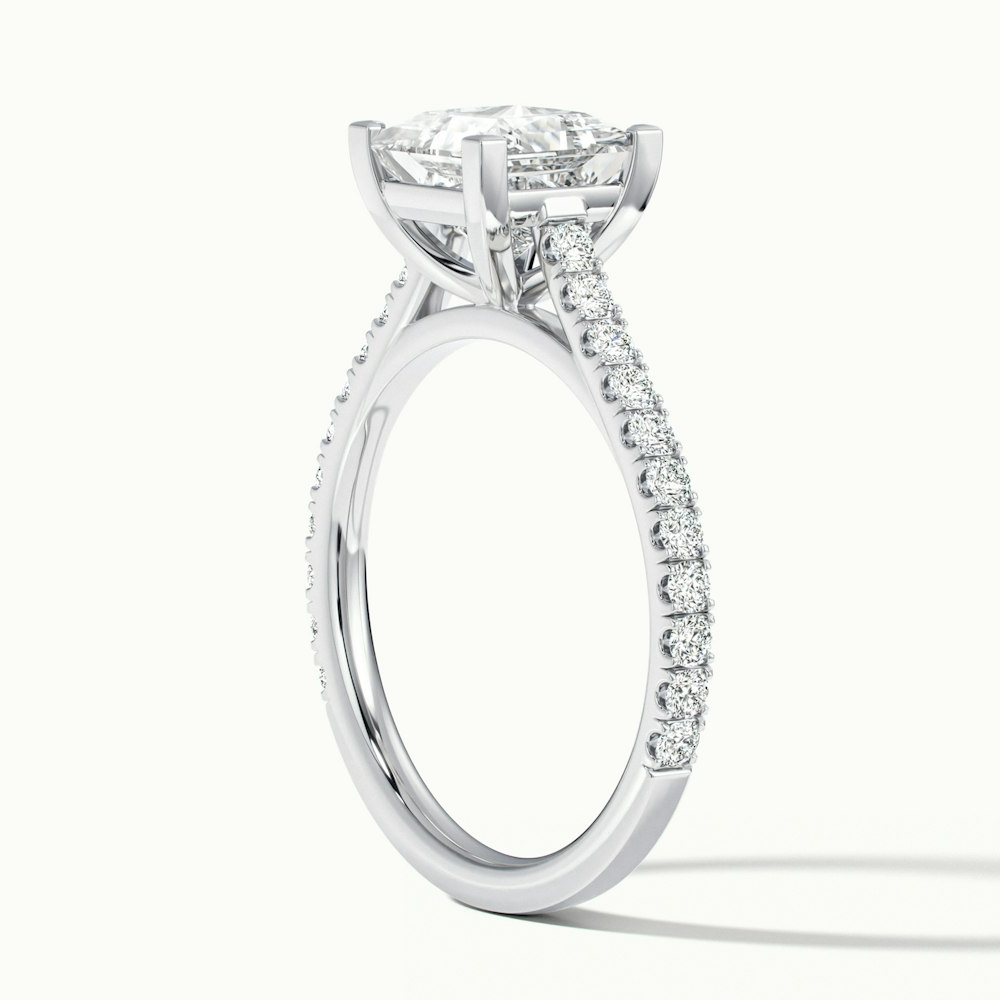 Iva 1 Carat Princess Cut Solitaire Scallop Lab Grown Diamond Ring in 14k White Gold