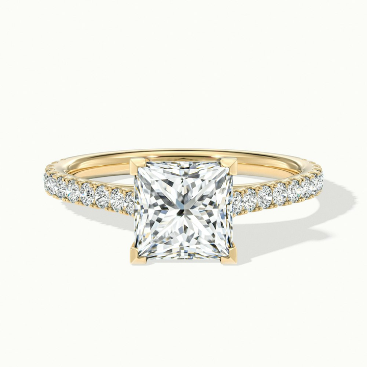 Iva 3 Carat Princess Cut Solitaire Scallop Lab Grown Diamond Ring in 10k Yellow Gold