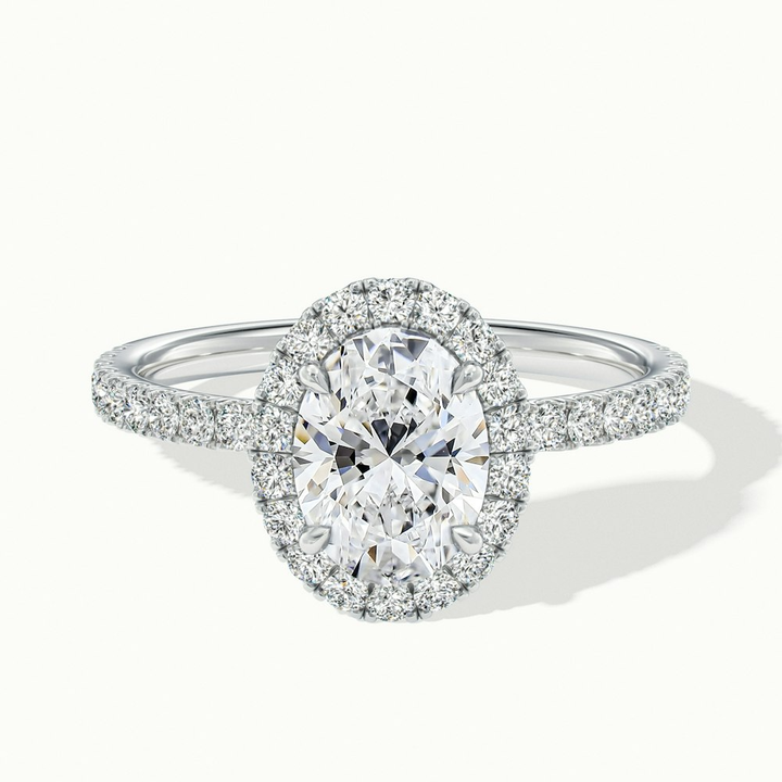 Grace 1 Carat Oval Halo Pave Moissanite Engagement Ring in 14k White Gold