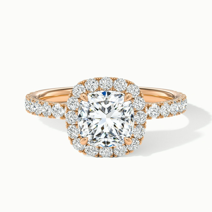 Gina 1 Carat Cushion Cut Halo Scallop Moissanite Engagement Ring in 10k Rose Gold
