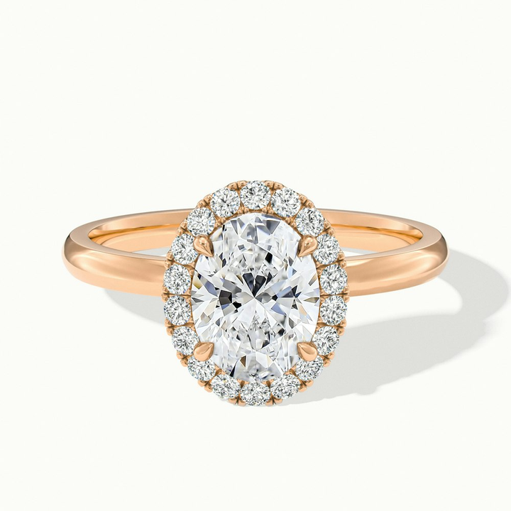 Cris 1 Carat Oval Halo Moissanite Engagement Ring in 10k Rose Gold