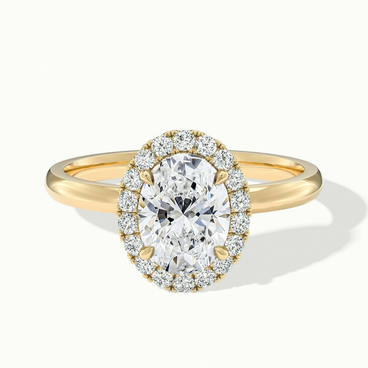 Cris 3 Carat Oval Halo Moissanite Engagement Ring in 10k Yellow Gold