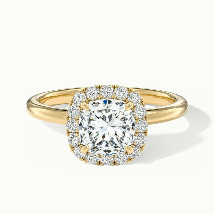 Claire 5 Carat Cushion Cut Halo Moissanite Engagement Ring in 14k Yellow Gold